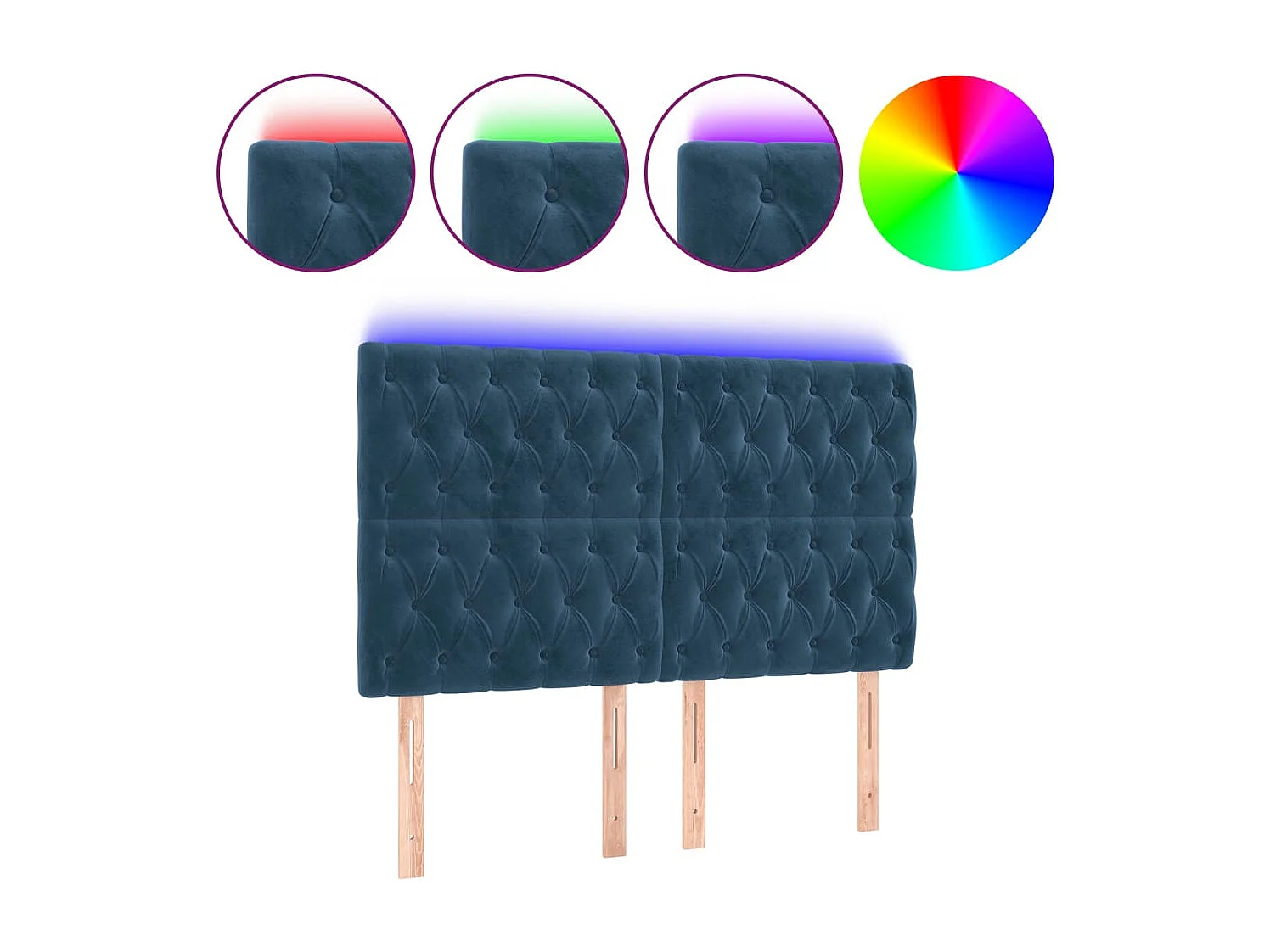 Tête de Lit | Panneau de tête pour lit Moderne à LED Bleu foncé 160x7x118/128 cm Velours