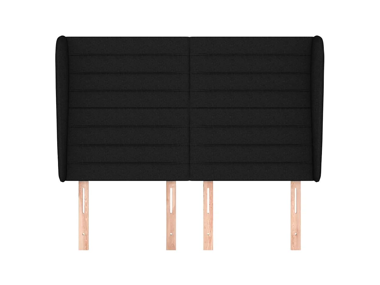 Cabecero | Cabezal de Cama | Mueble cabecero con orejas de tela negro 147x23x118/128 cm