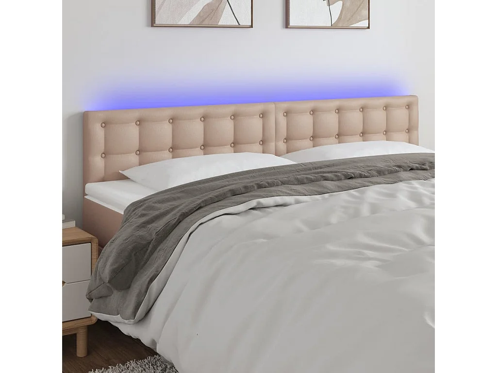 Hoofdbord | Hoofdeinde LED 200x5x78/88 cm kunstleer cappuccinokleurig