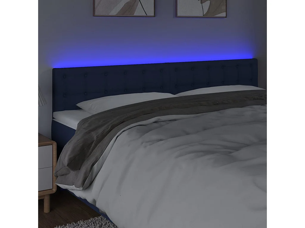 Tête de Lit | Panneau de tête pour lit Moderne à LED Bleu 160x5x78/88 cm Tissu