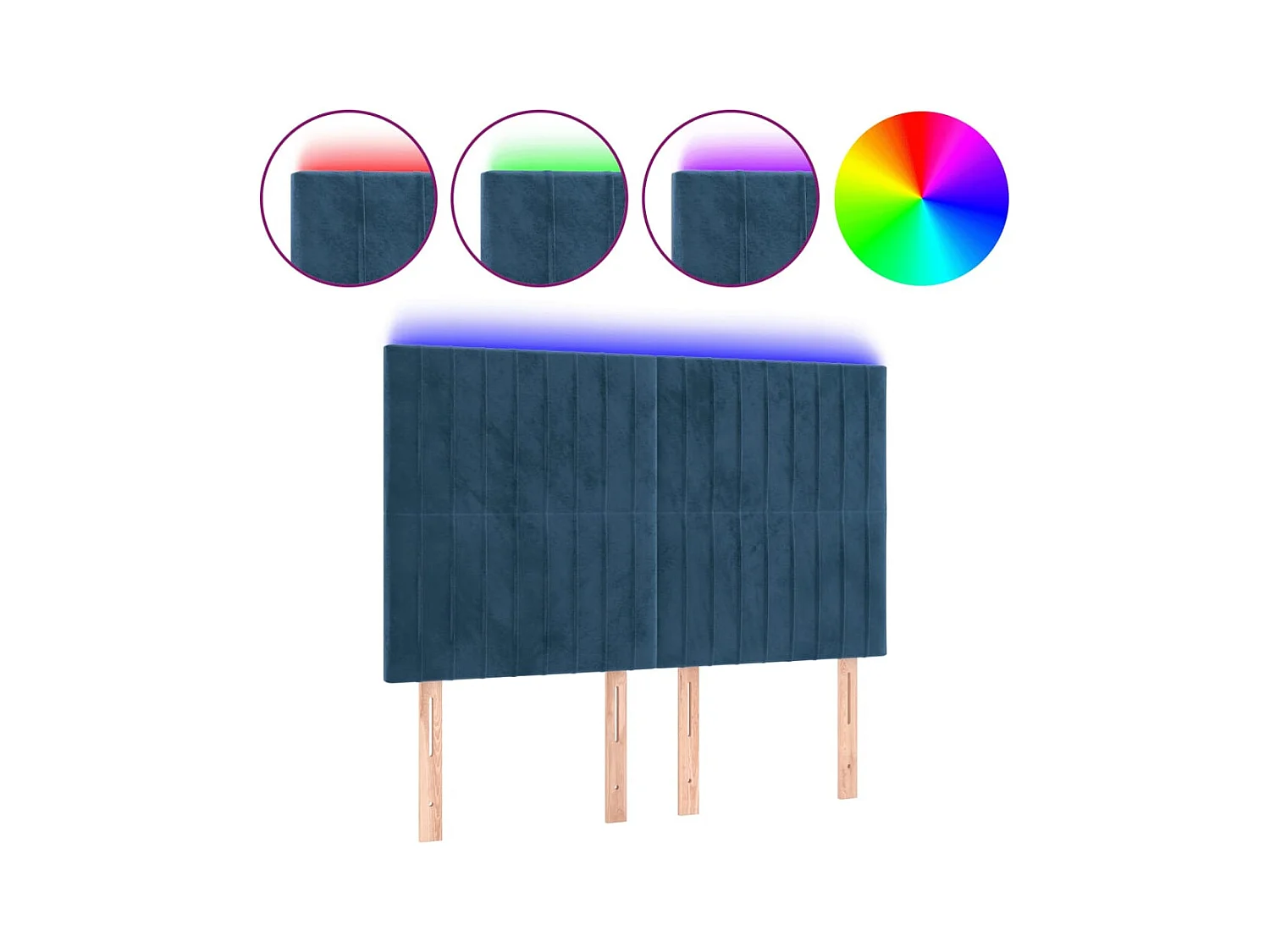 Tête de Lit | Panneau de tête pour lit Moderne à LED Bleu foncé 144x5x118/128 cm Velours