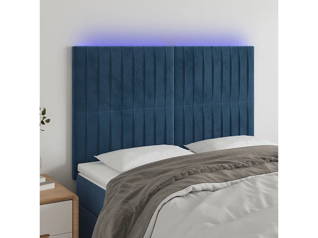 Hoofdbord | Hoofdeinde LED 144x5x118/128 cm fluweel donkerblauw