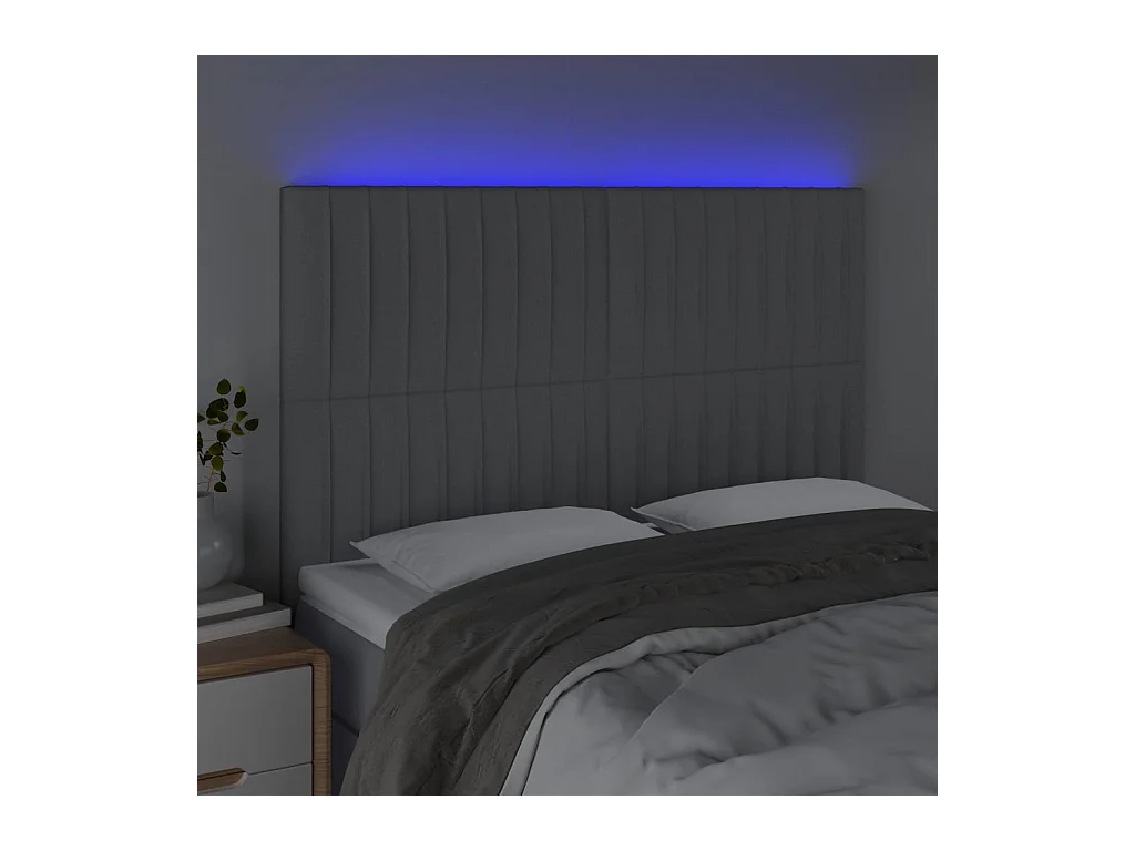 Cabecero | Cabezal de Cama | Mueble cabecero con luces LED tela gris claro 144x5x118/128 cm