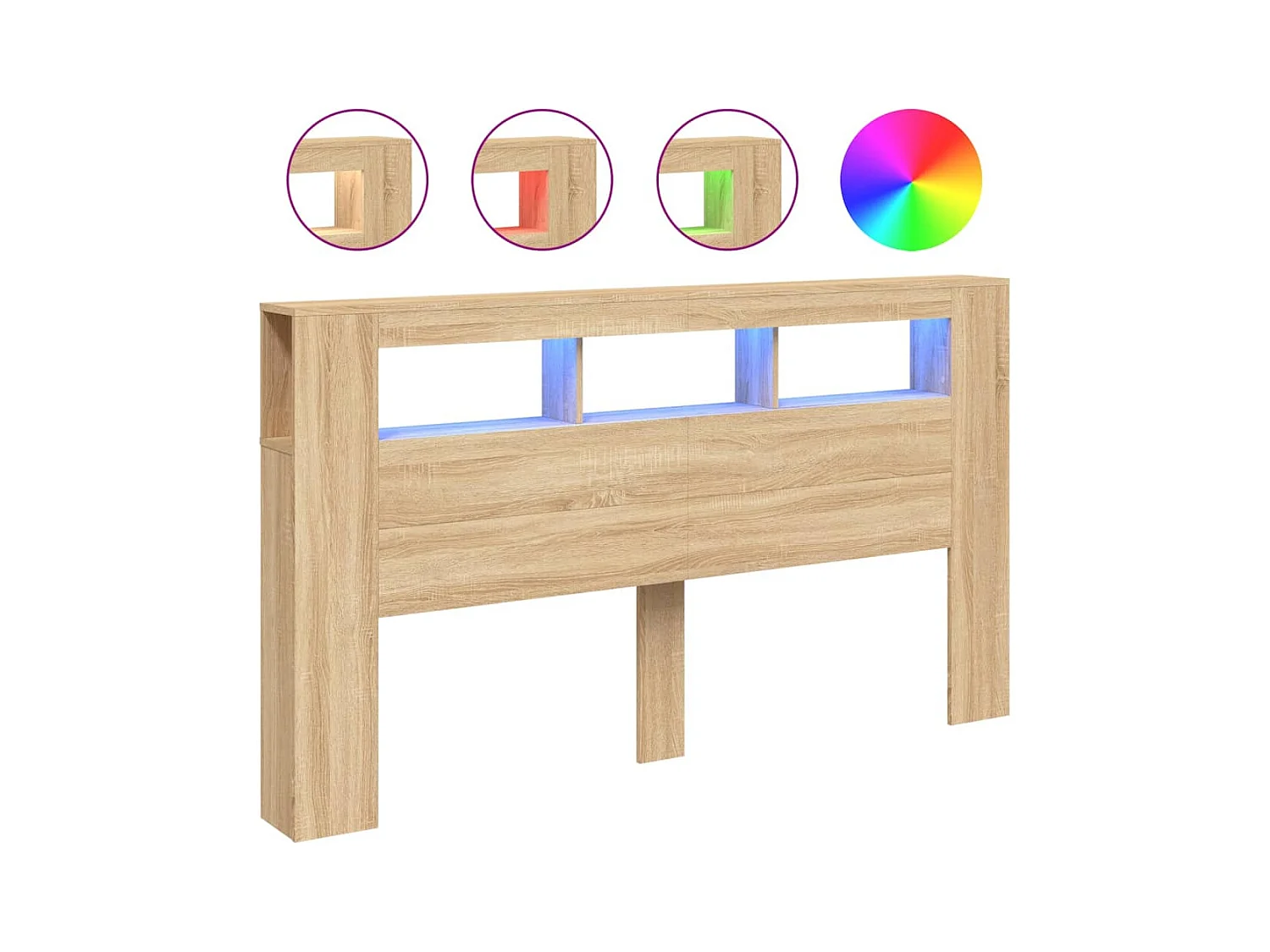 Mueble cabecero | Cabecero | Cabezal de cama LED madera ingeniería roble Sonoma 180x18,5x103,5 cm