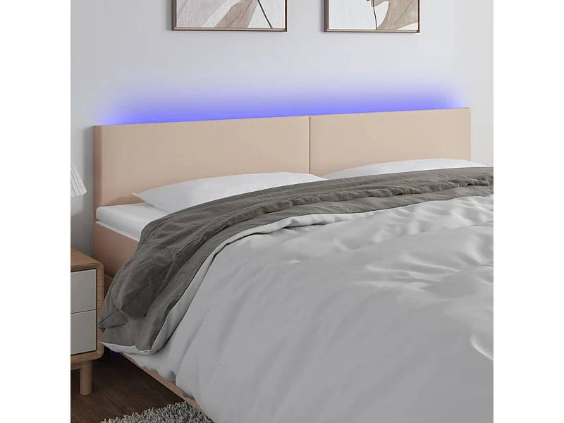 Tête de Lit | Panneau de tête pour lit Moderne à LED Cappuccino 160x5x78/88 cm Similicuir