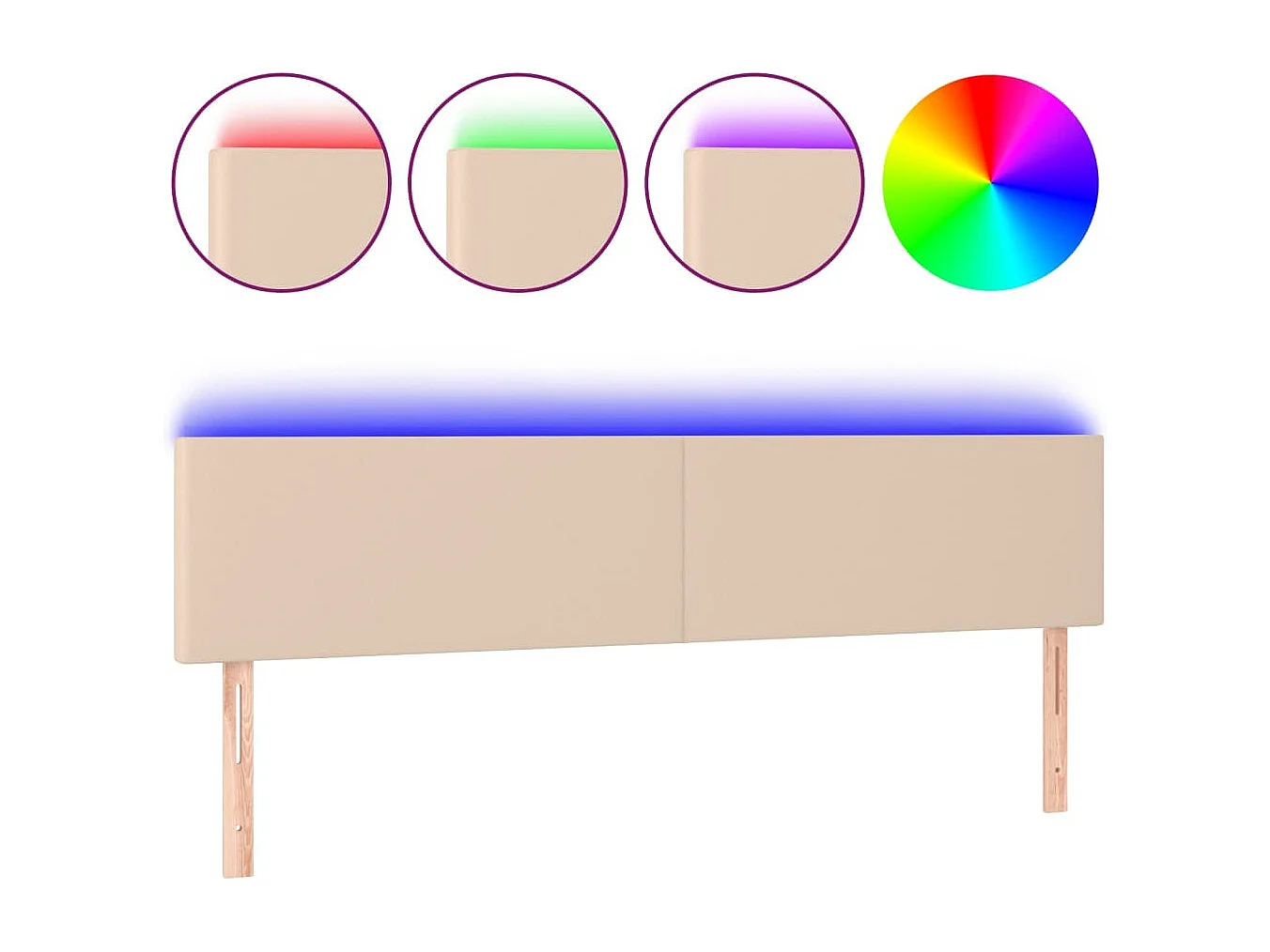 Cabecero | Cabezal de Cama | Mueble cabecero con LED cuero sintético color capuchino 160x5x78/88 cm