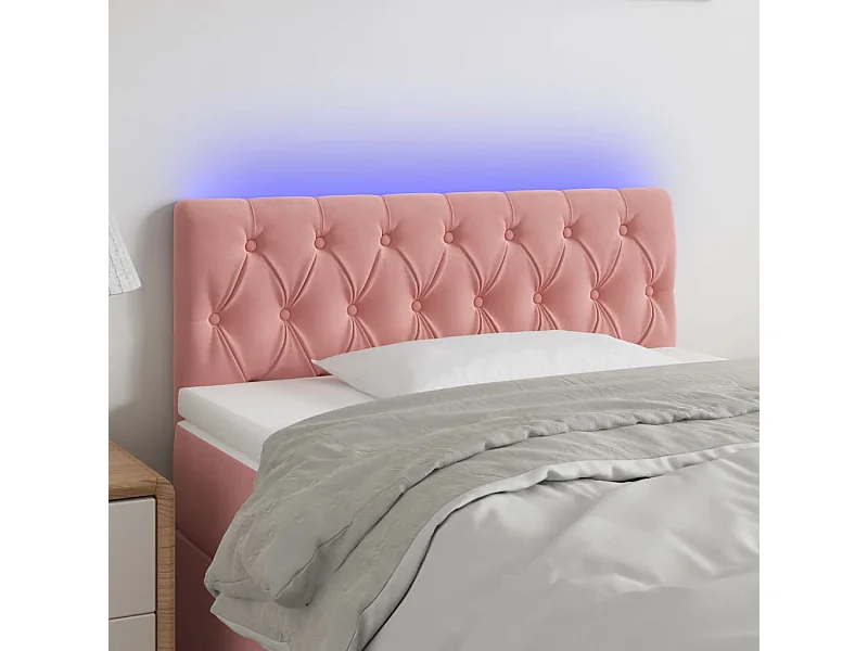 Cabecero | Cabezal de Cama | Mueble cabecero con LED de terciopelo rosa 100x7x78/88 cm