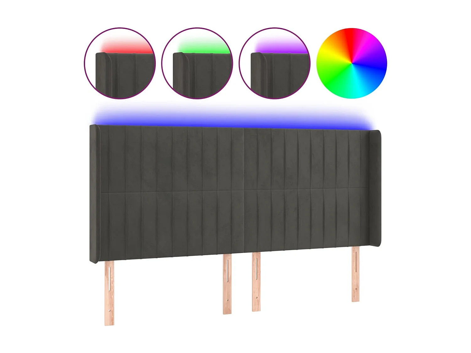 Tête de Lit | Panneau de tête pour lit Moderne à LED Gris foncé 163x16x118/128 cm Velours