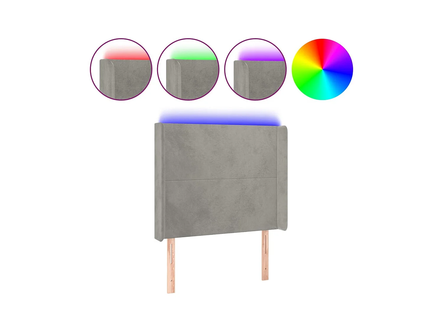 Cabecero | Cabezal de Cama | Mueble cabecero con LED de terciopelo gris claro 93x16x118/128 cm