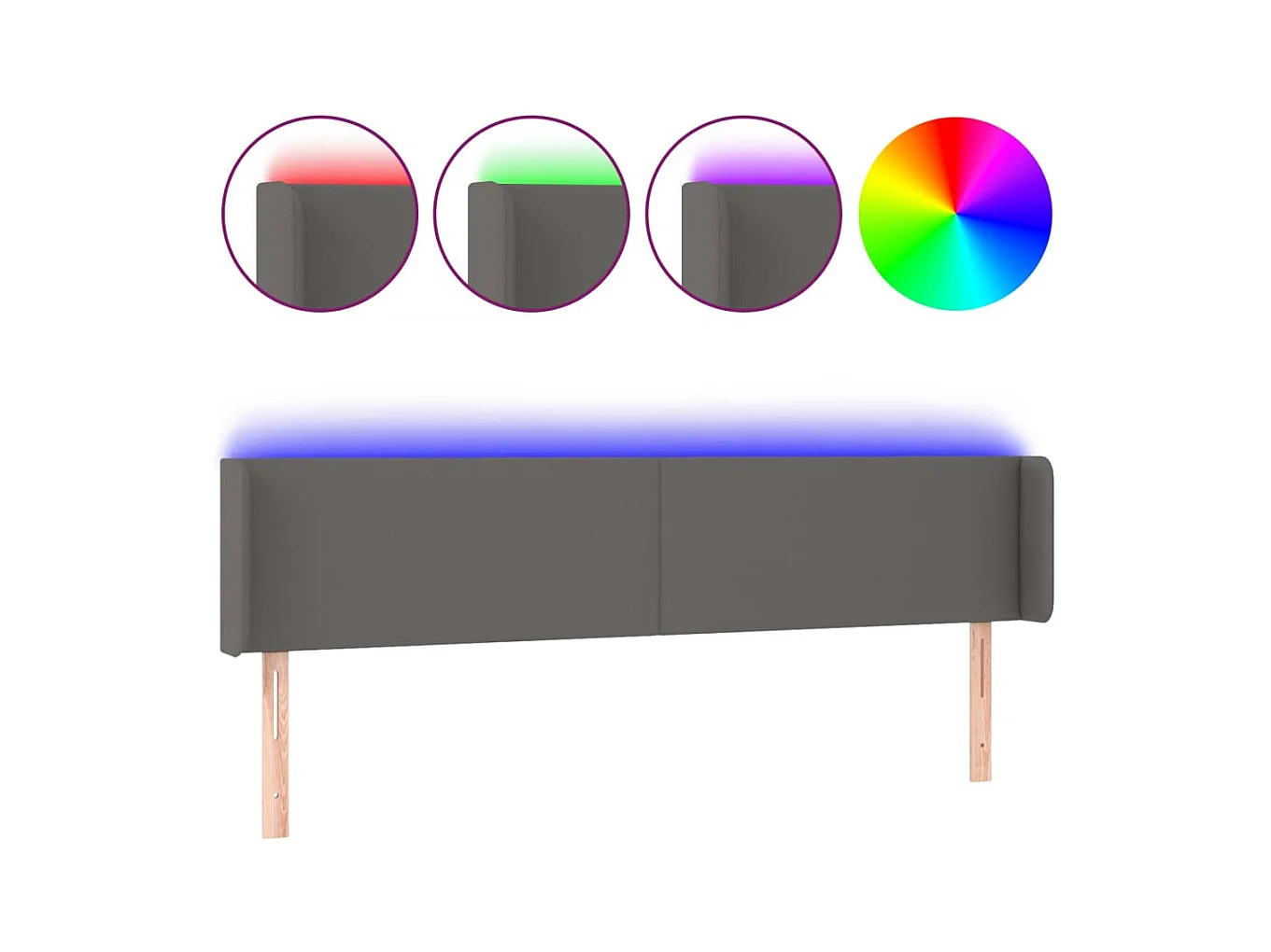 Cabecero | Cabezal de Cama | Mueble cabecero con LED cuero sintético gris 183x16x78/88 cm