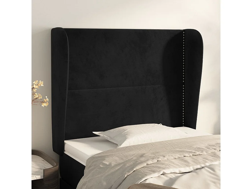 Hoofdbord | Hoofdeinde met randen 83x23x118/128 cm fluweel zwart