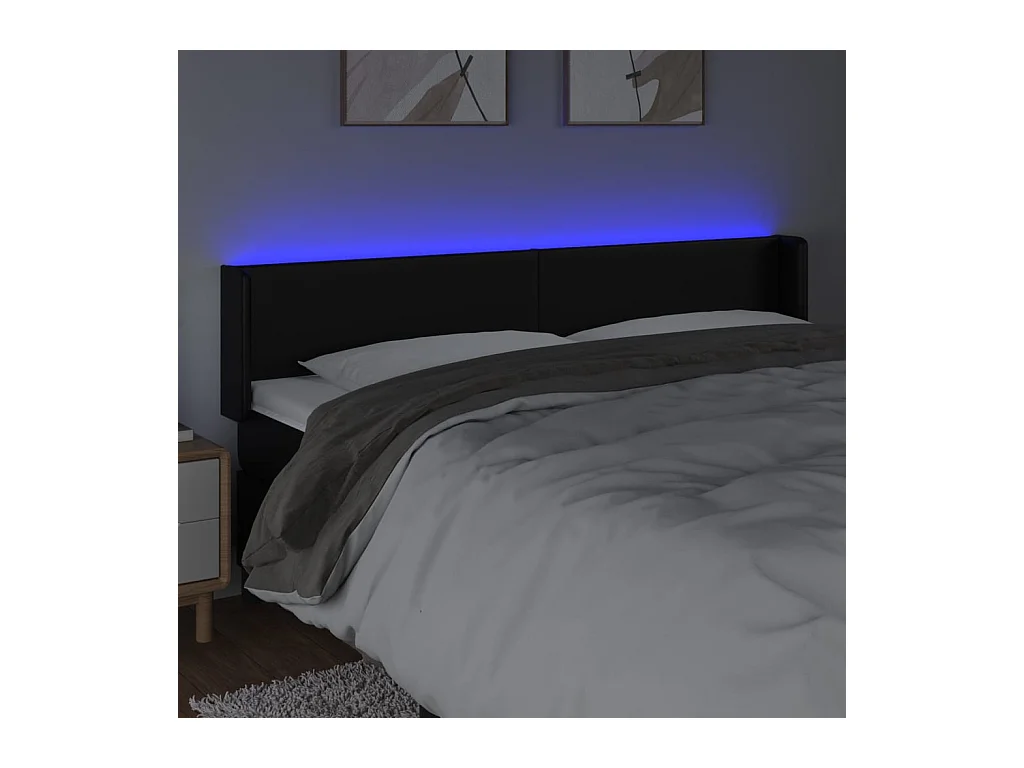 Cabecero | Cabezal de Cama | Mueble cabecero con LED cuero sintético negro 203x16x78/88 cm