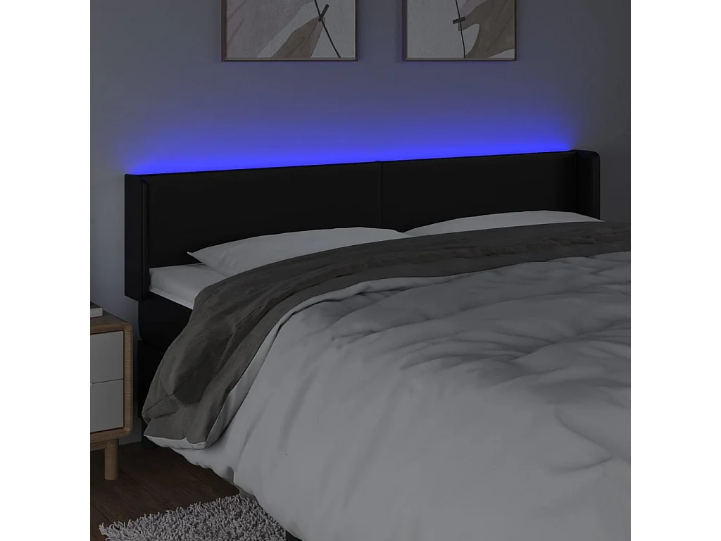 Hoofdbord | Hoofdeinde LED 203x16x78/88 cm kunstleer zwart
