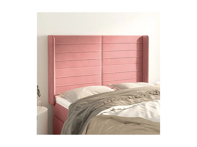 Tête de Lit | Panneau de tête pour lit Moderne avec oreilles Rose 147x16x118/128 cm Velours