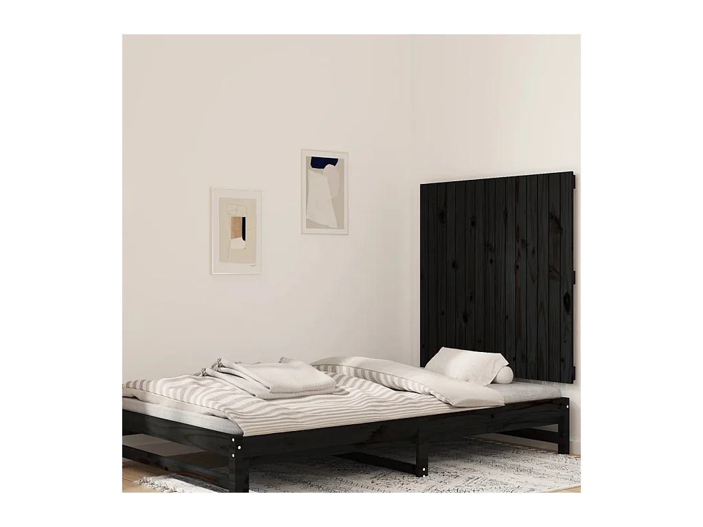 Cabecero de Cama | Cabezal de cama | Mueble de cabecero de pared madera maciza pino negro 95,5x3x90 cm