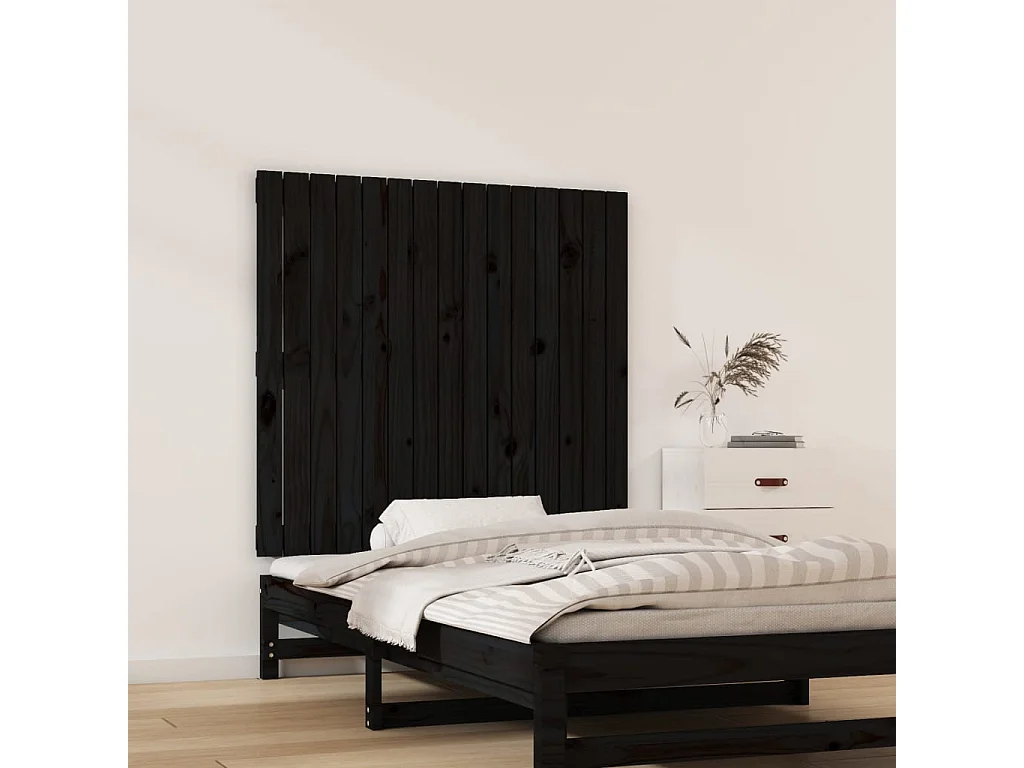 Cabecero de Cama | Cabezal de cama | Mueble de cabecero de pared madera maciza pino negro 95,5x3x90 cm