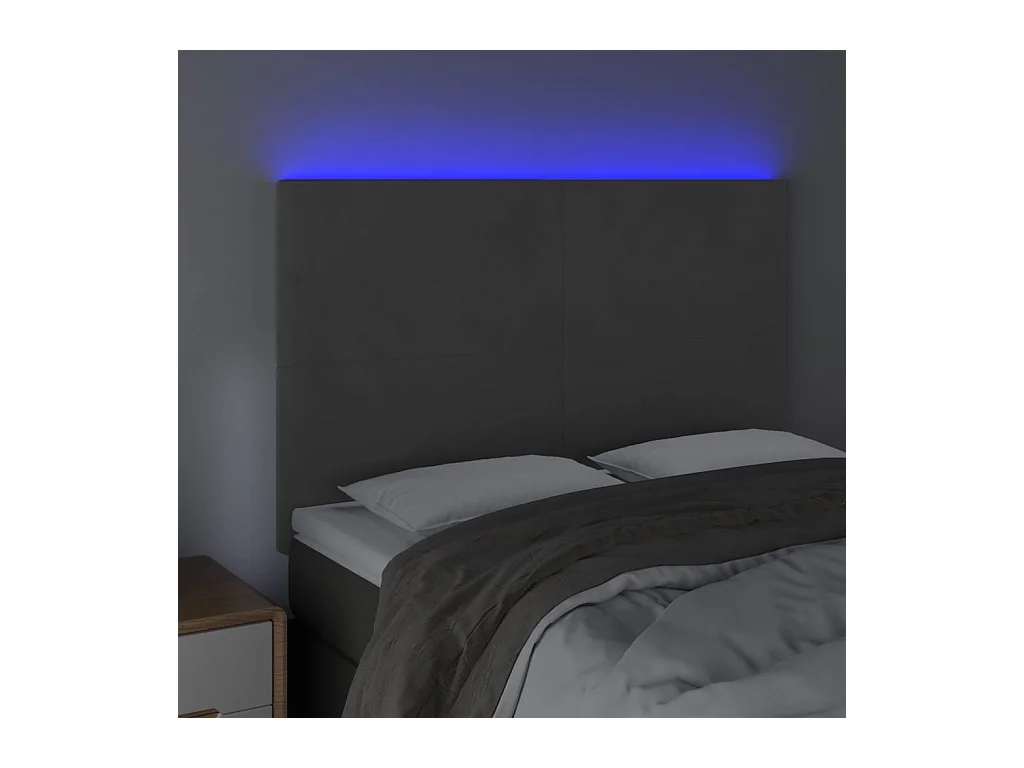 Cabecero | Cabezal de Cama | Mueble cabecero con luces LED terciopelo gris oscuro 144x5x118/128 cm