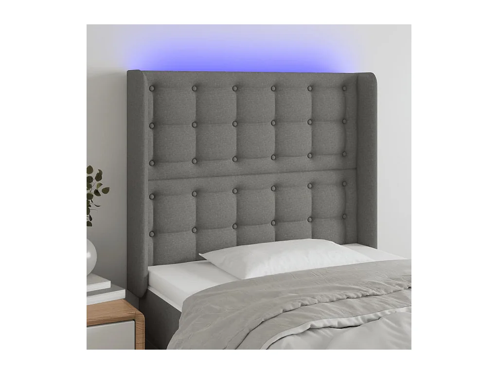 Mueble cabecero | Cabezal de cama | Cabecero con LED de tela gris oscuro103x16x118/128 cm