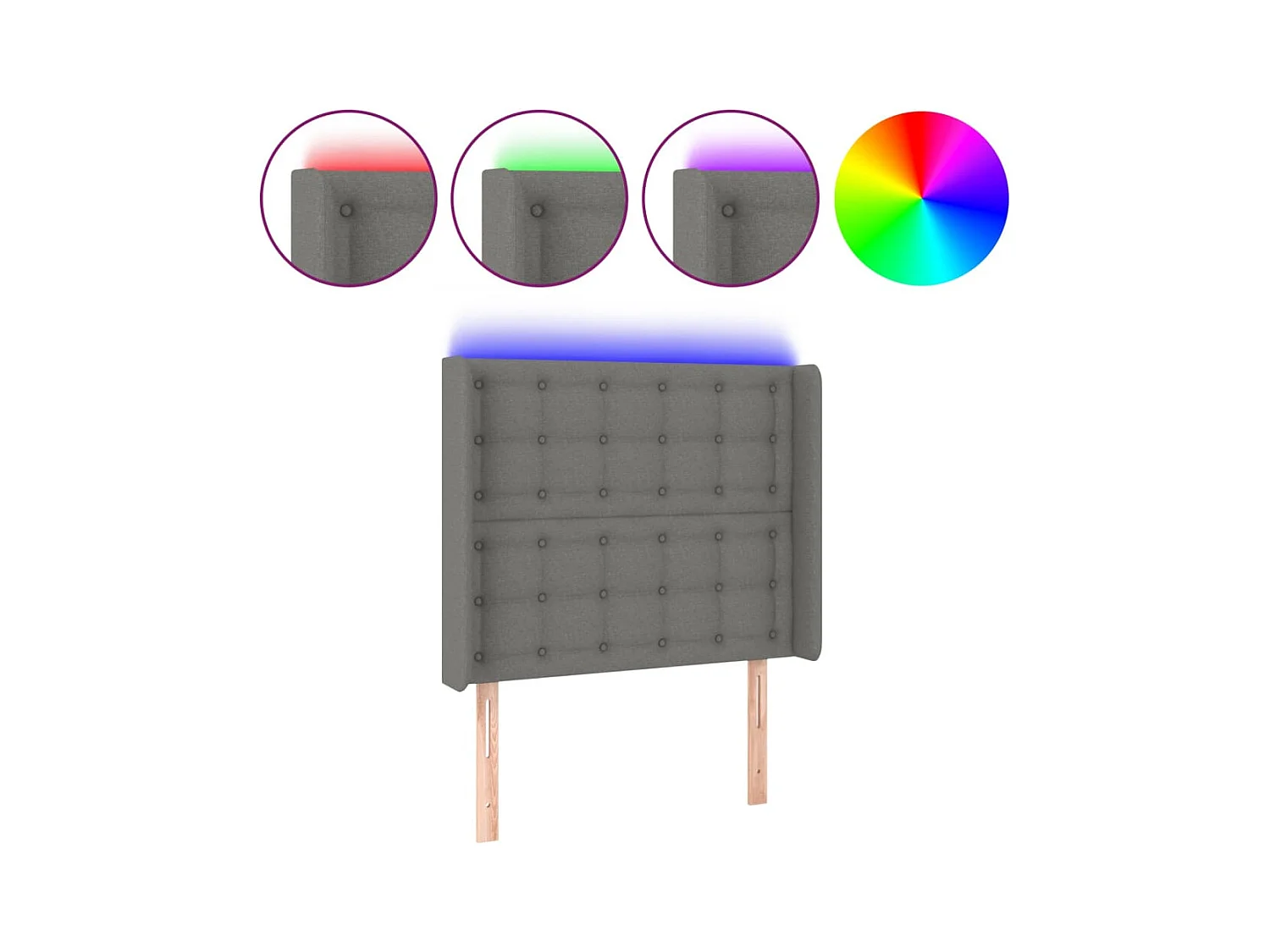 Mueble cabecero | Cabezal de cama | Cabecero con LED de tela gris oscuro103x16x118/128 cm