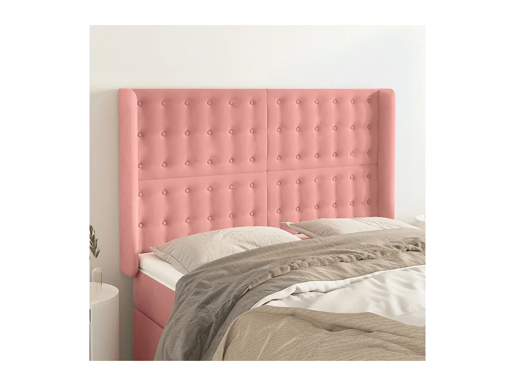 Tête de Lit | Panneau de tête pour lit Moderne avec oreilles Rose 147x16x118/128 cm Velours