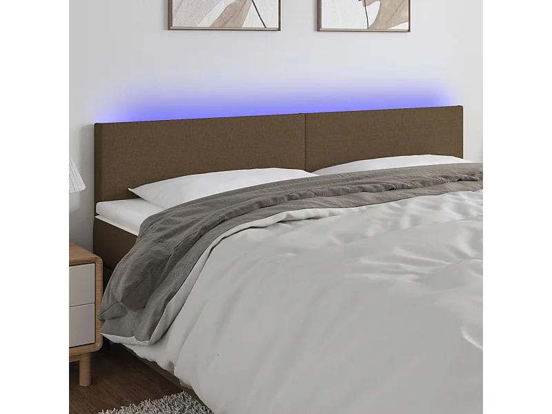 Mueble cabecero | Cabezal de cama | Cabecero con LED de tela marrón oscuro 160x5x78/88 cm