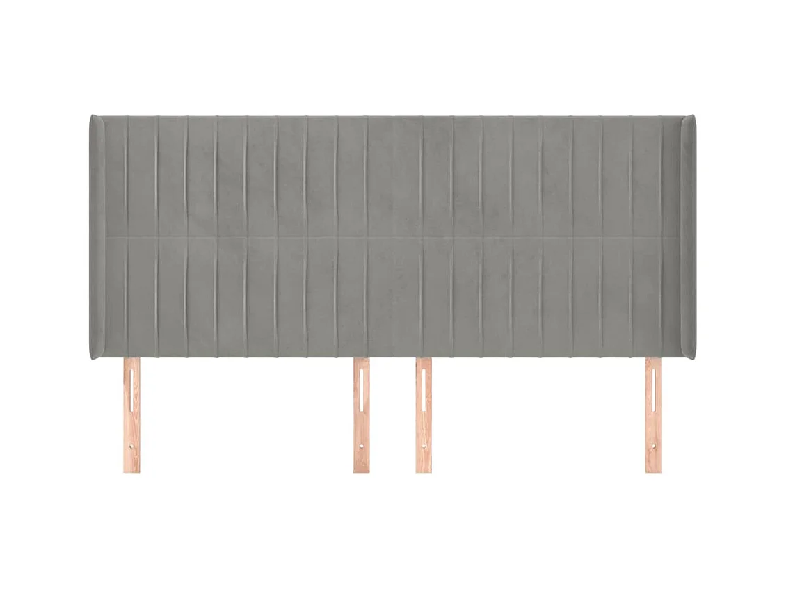 Cabecero | Cabezal de Cama | Mueble cabecero con orejas de terciopelo gris claro 203x16x118/128 cm