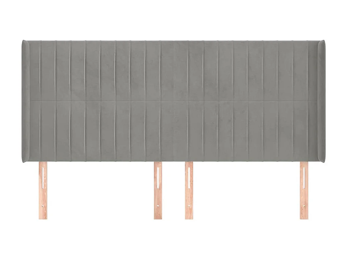 Tête de Lit | Panneau de tête pour lit Moderne avec oreilles Gris clair 203x16x118/128 cm Velours