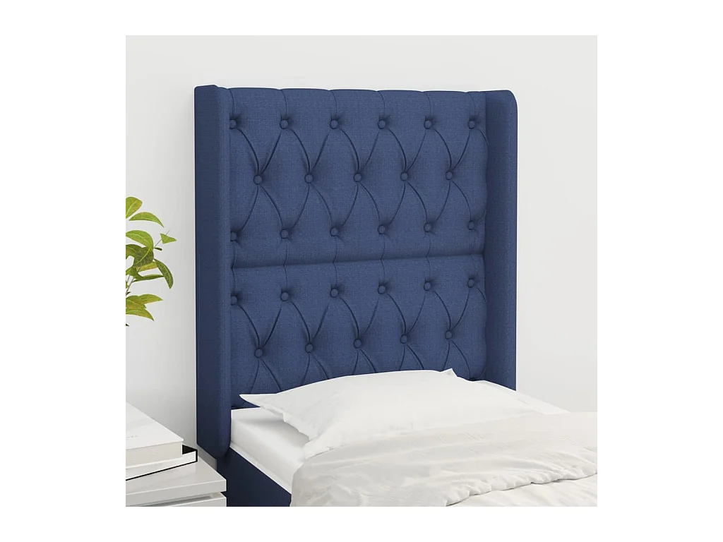 Tête de Lit | Panneau de tête pour lit Moderne avec oreilles Bleu 83x16x118/128 cm Tissu