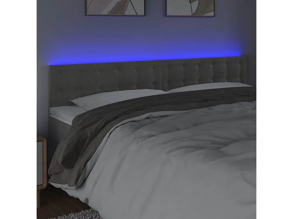 Hoofdbord | Hoofdeinde LED 180x5x78/88 cm fluweel lichtgrijs