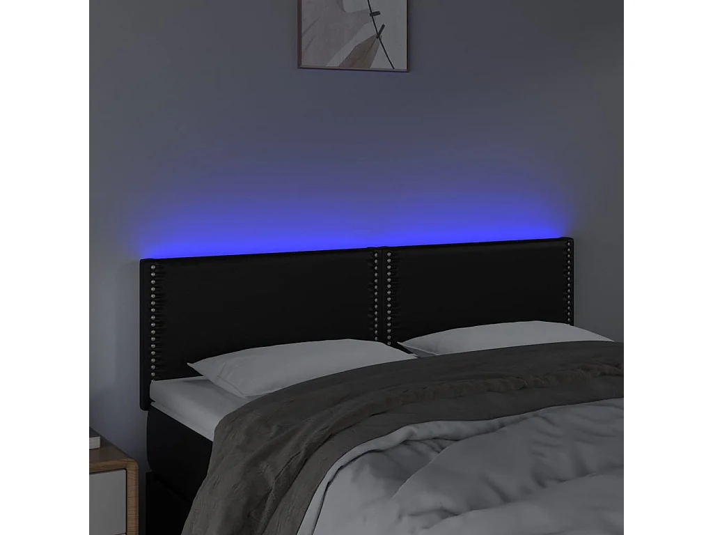 Tête de Lit | Panneau de tête pour lit Moderne à LED Noir 144x5x78/88 cm Similicuir