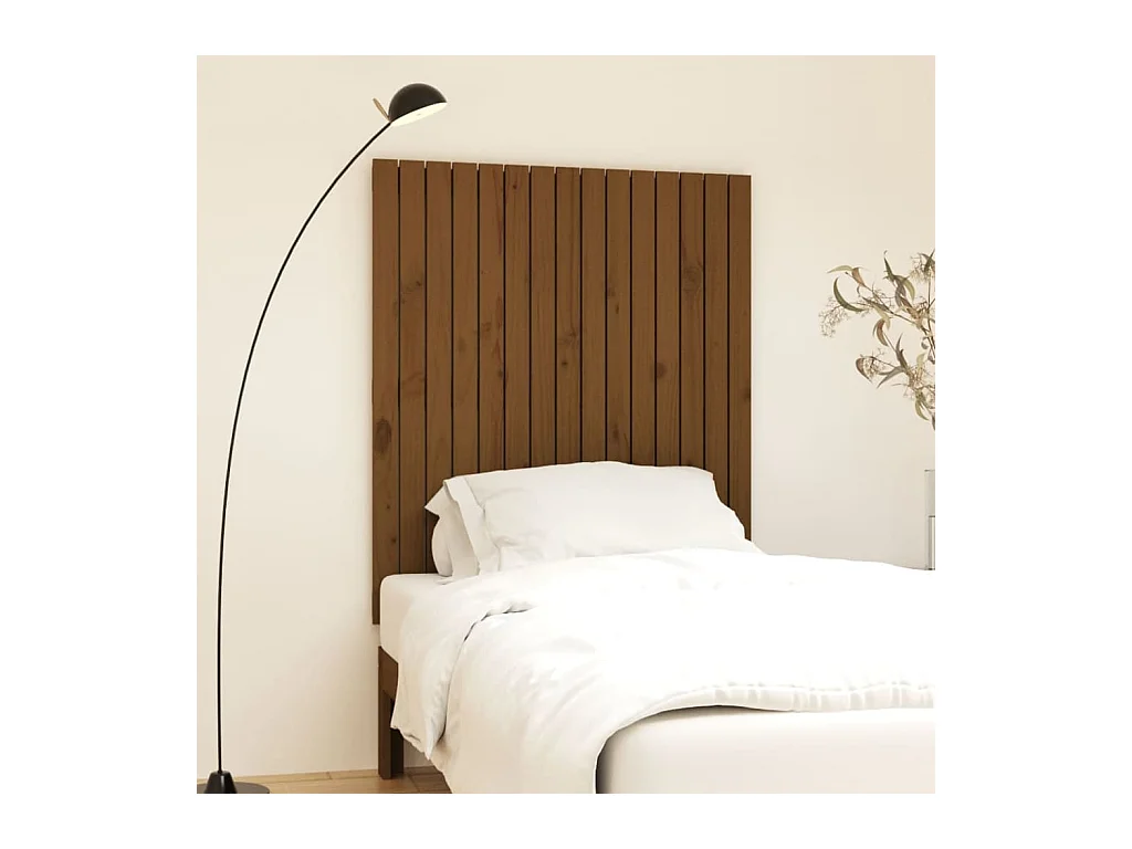 Cabecero cama | Cabezal de cama | Mueble de cabecero pared madera maciza pino marrón miel 95,5x3x110cm