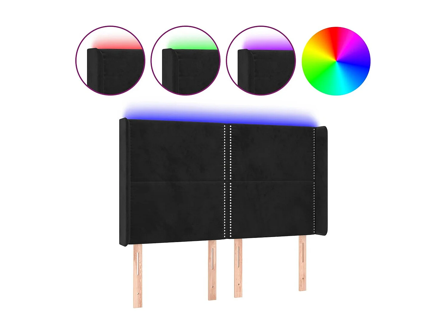 Cabecero | Cabezal de Cama | Mueble cabecero con LED de terciopelo negro 147x16x118/128 cm