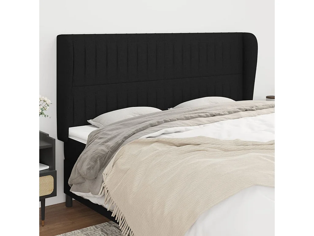 Hoofdbord | Hoofdeinde met randen 203x23x118/128 cm stof zwart
