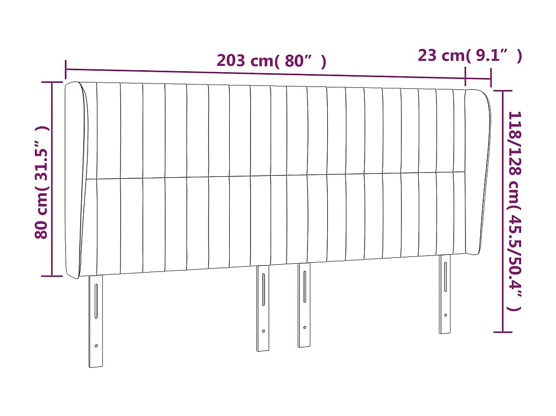 Hoofdbord | Hoofdeinde met randen 203x23x118/128 cm stof zwart