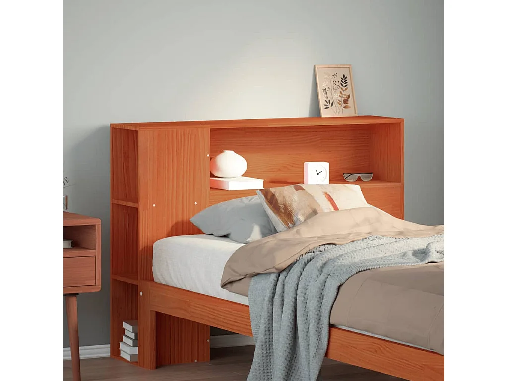 Cabecero de Cama | Cabezal de cama | Mueble de cabecero almacenaje madera maciza pino marrón 100 cm