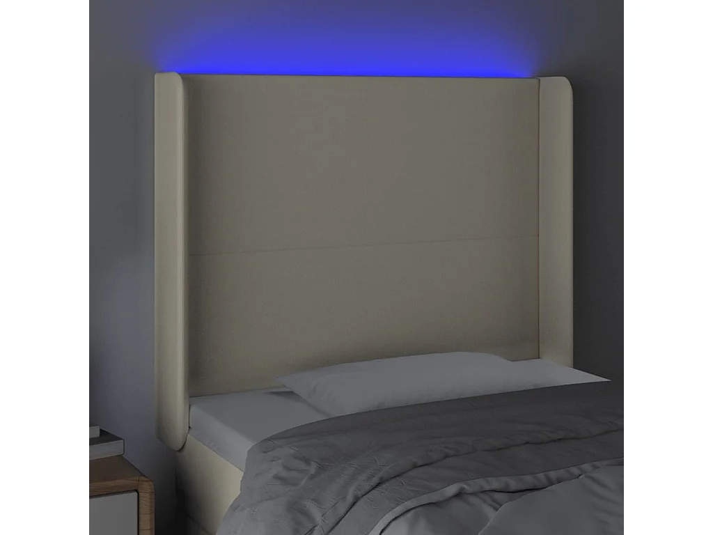 Tête de Lit | Panneau de tête pour lit Moderne à LED Crème 93x16x118/128 cm Similicuir
