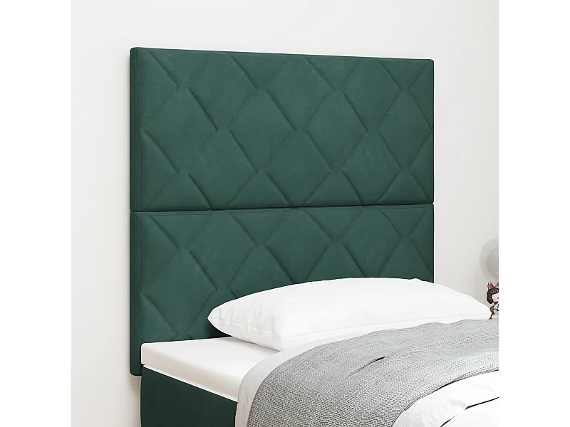 Tête de Lit | Panneau de tête pour lit Moderne LED Geometric Manuel Vert foncé 90 cm Velours