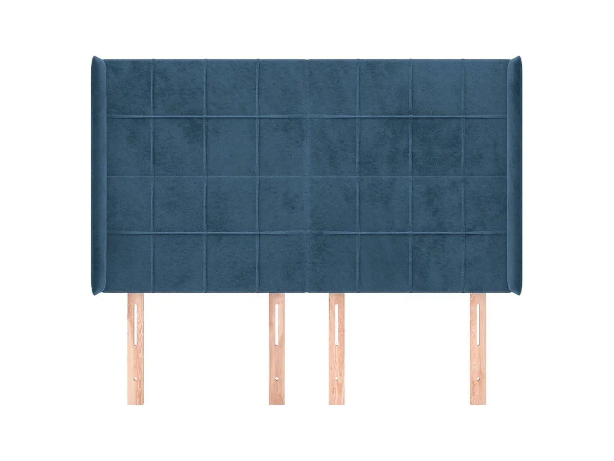 Cabecero | Cabezal de Cama | Mueble cabecero con orejas de terciopelo azul oscuro 147x16x118/128 cm