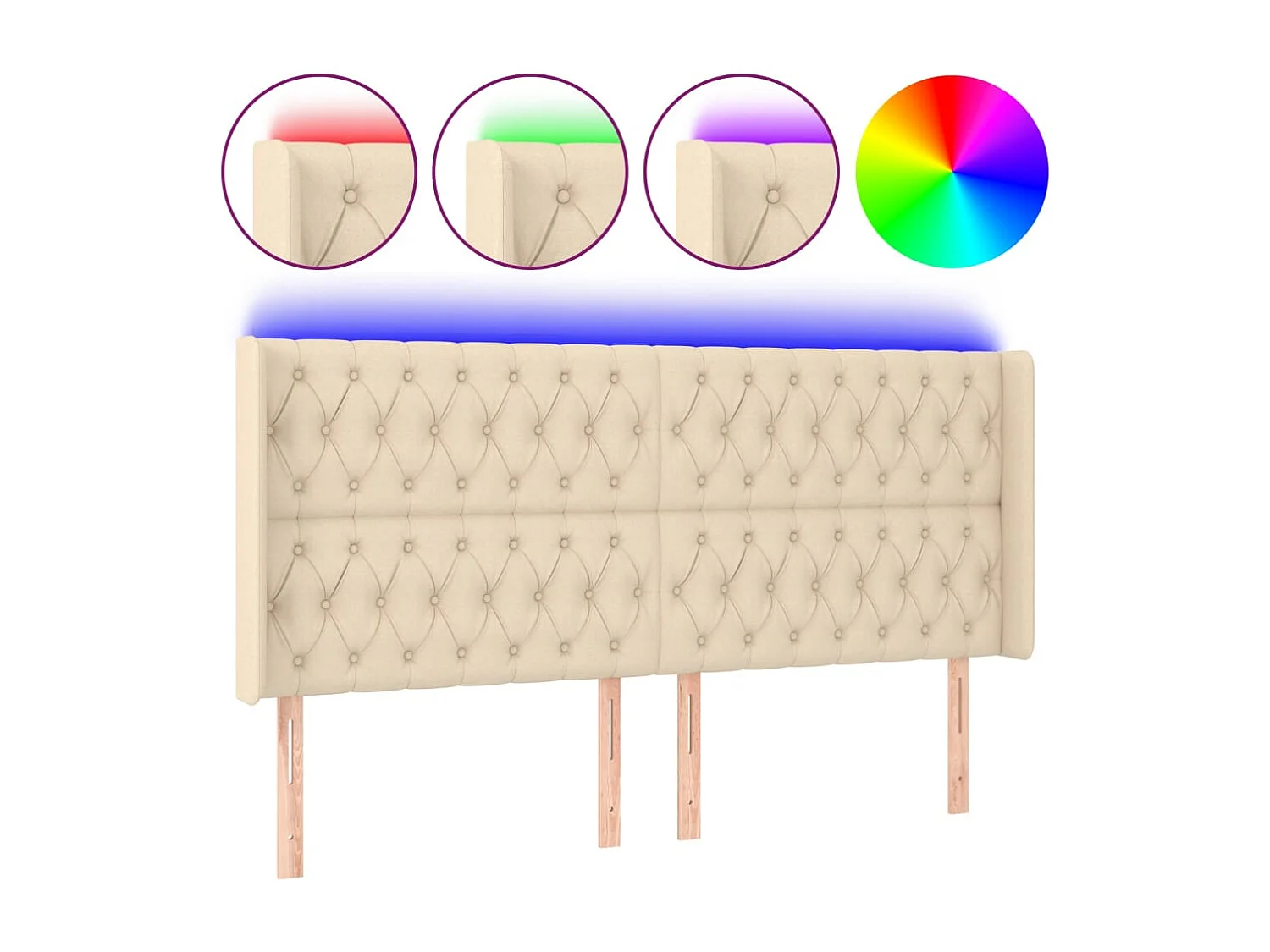 Mueble cabecero | Cabezal de cama | Cabecero con LED de tela color crema 183x16x118/128 cm