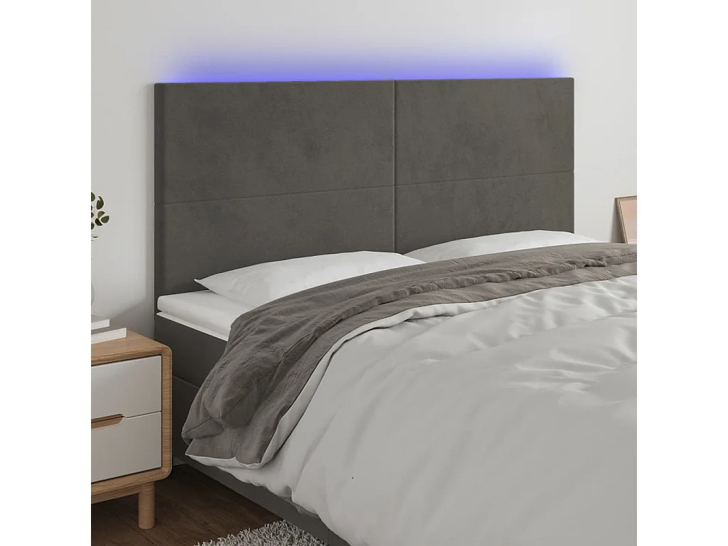 Tête de Lit | Panneau de tête pour lit Moderne à LED Gris foncé 160x5x118/128 cm Velours