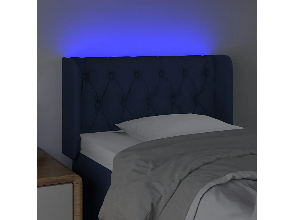 Tête de Lit | Panneau de tête pour lit Moderne à LED Bleu 83x16x78/88 cm Tissu