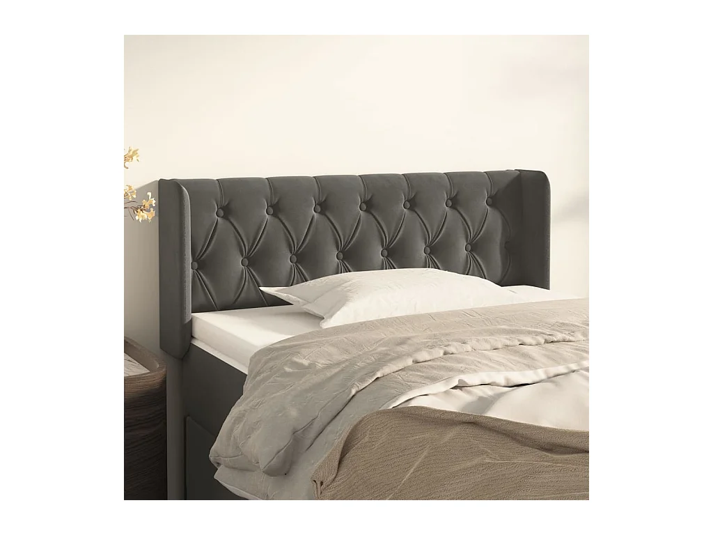 Mueble cabecero | Cabezal de cama | Cabecero de terciopelo gris oscuro 93x16x78/88 cm