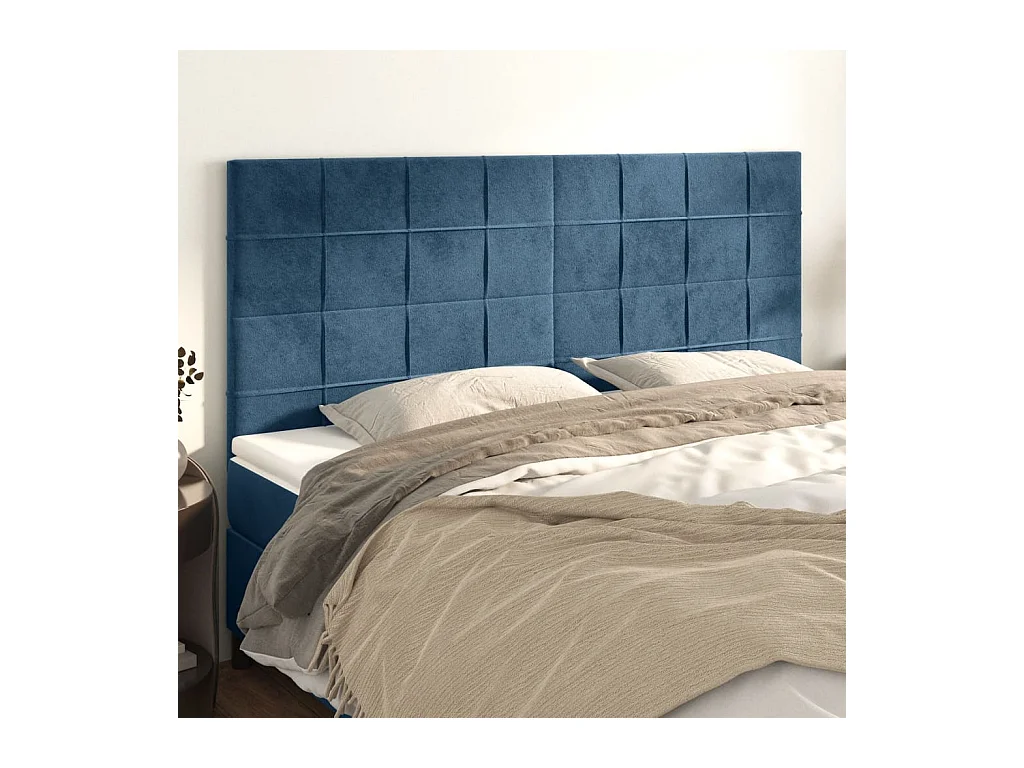 Cabeceros | Cabezal de cama | Mueble de cabecero 4 unidades de terciopelo azul oscuro 90x5x78/88 cm
