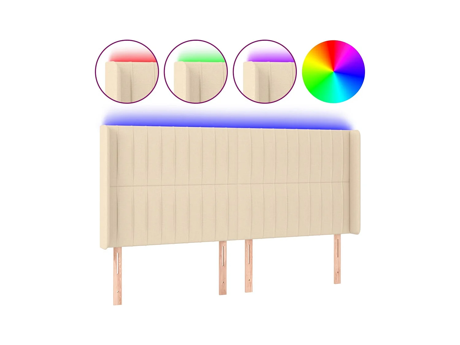 Mueble cabecero | Cabezal de cama | Cabecero con LED de tela color crema 203x16x118/128 cm
