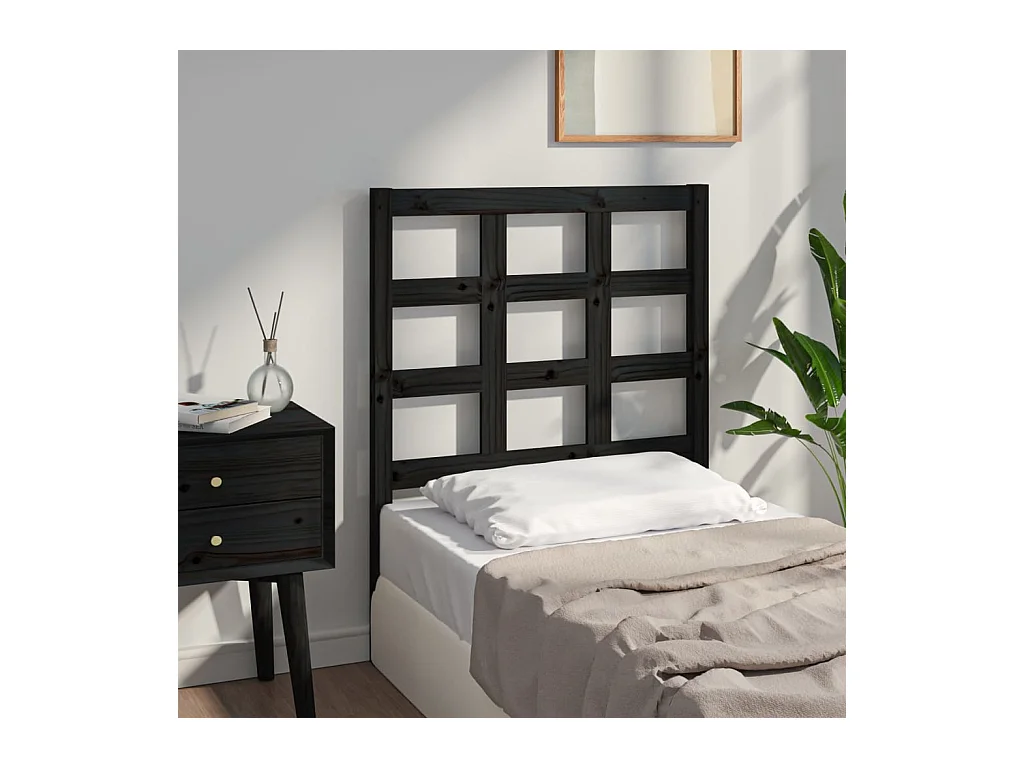 Cabecero de Cama | Cabezal de cama | Mueble de cabecero madera maciza de pino negro 80,5x4x100 cm