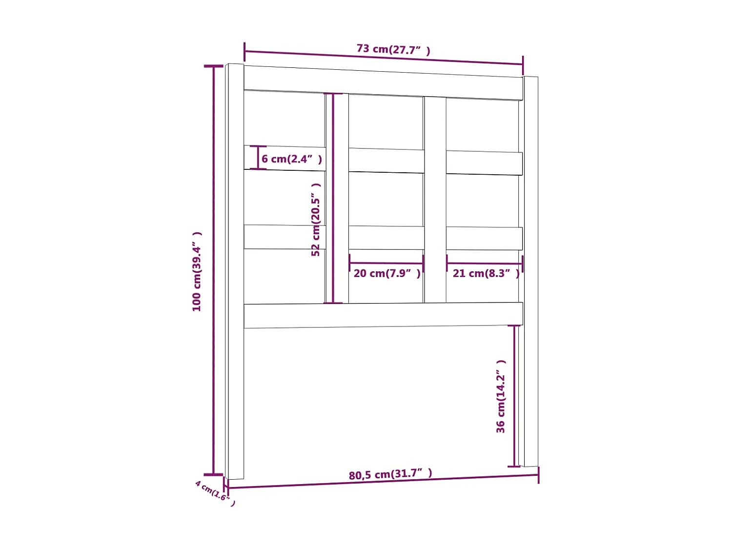 Cabecero de Cama | Cabezal de cama | Mueble de cabecero madera maciza de pino negro 80,5x4x100 cm
