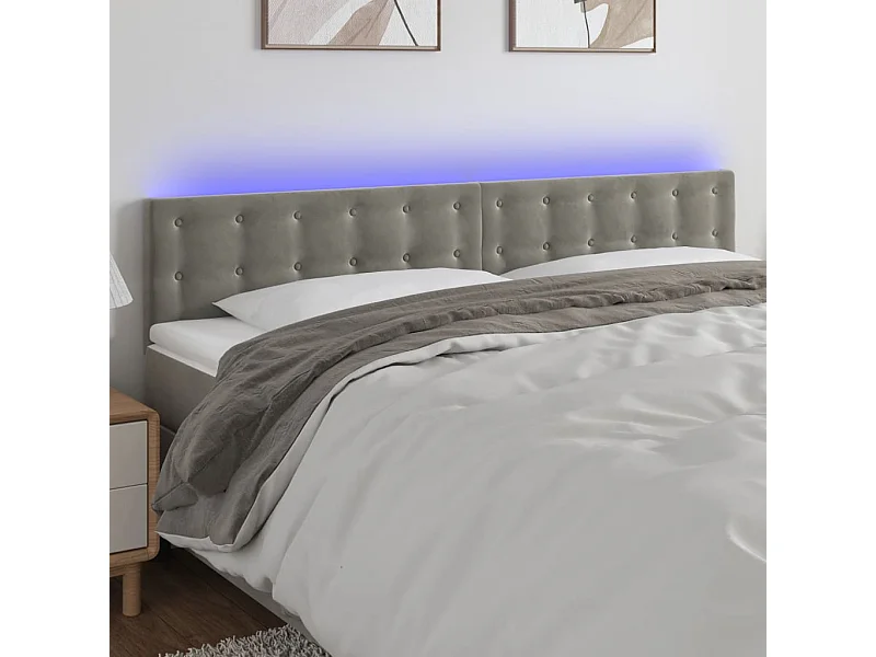 Tête de Lit | Panneau de tête pour lit Moderne à LED Gris clair 160x5x78/88 cm Velours