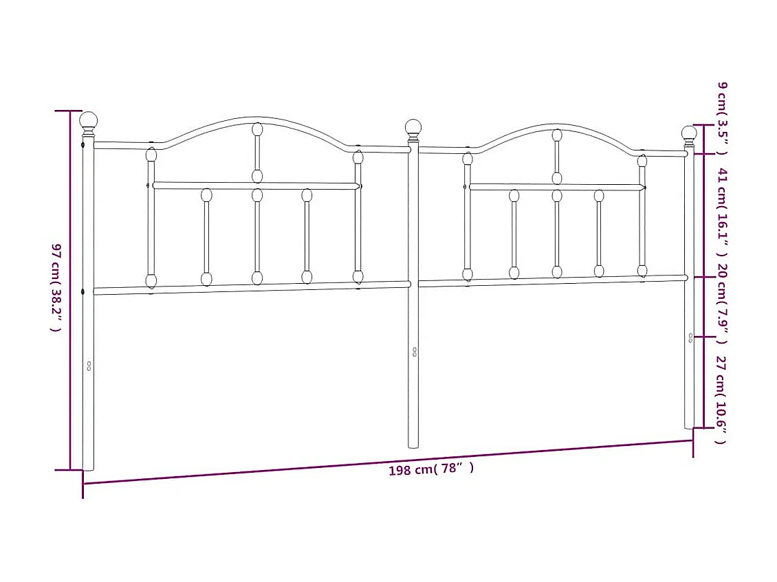 Tête de Lit | Panneau de tête pour lit Moderne métal noir 193 cm