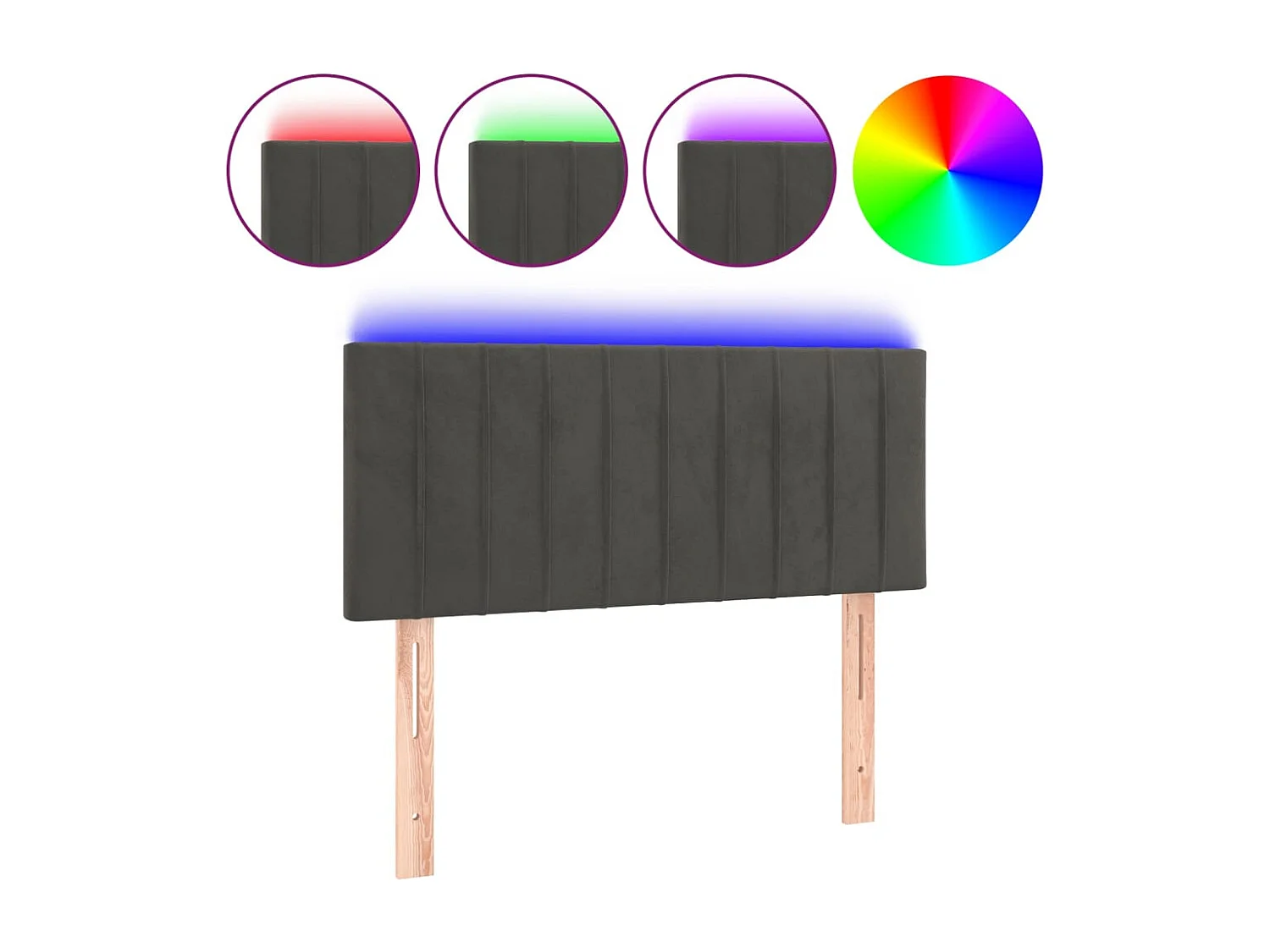 Hoofdbord | Hoofdeinde LED 90x5x78/88 cm fluweel donkergrijs