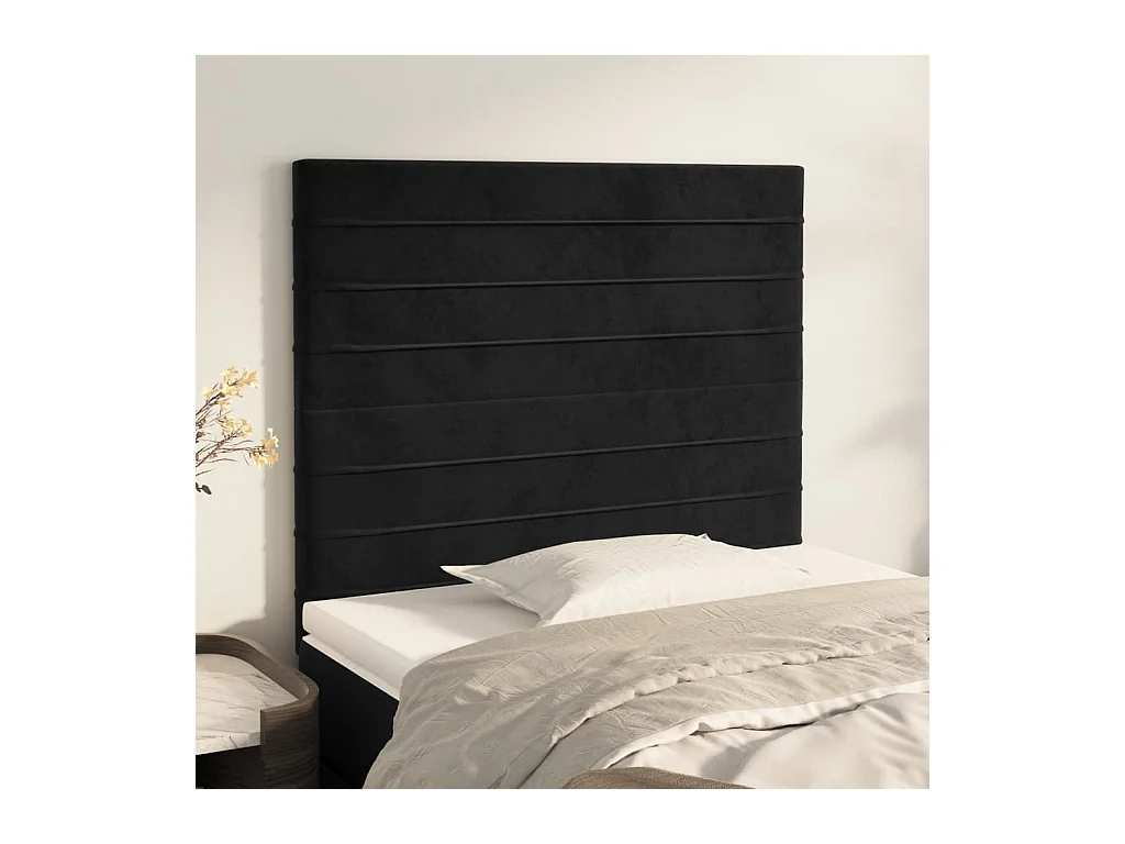 Cabeceros | Cabezal de cama | Mueble de cabecero 2 unidades de terciopelo negro 90x5x78/88 cm